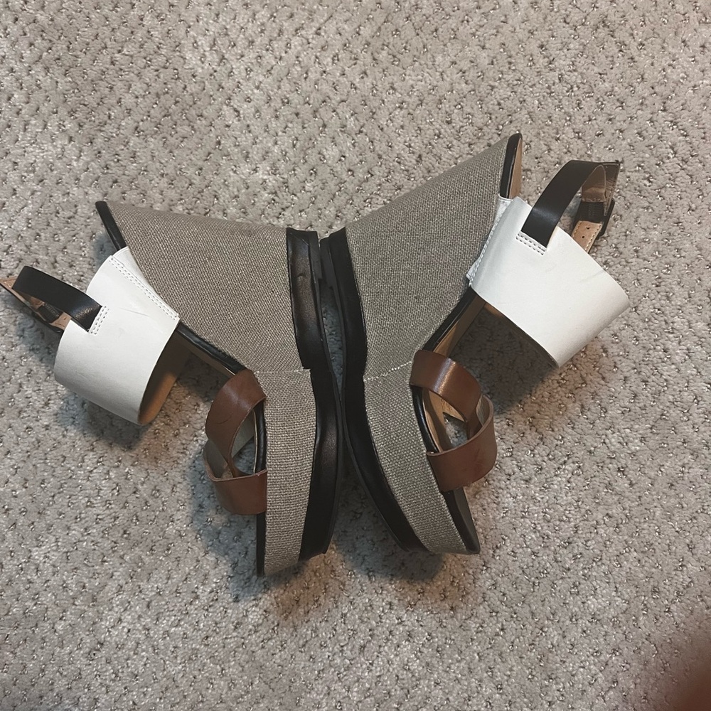 Report Nicole Tan Color Block Wedge Sandals Size 9